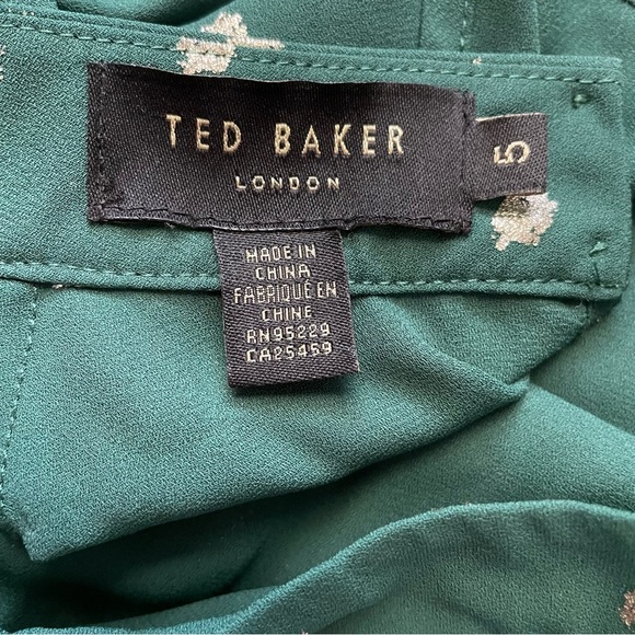 Ted Baker Jamiiee Puff Sleeve Foil Polka Dot Top Blouse Green Gold Size 5 Large - Picture 7 of 15